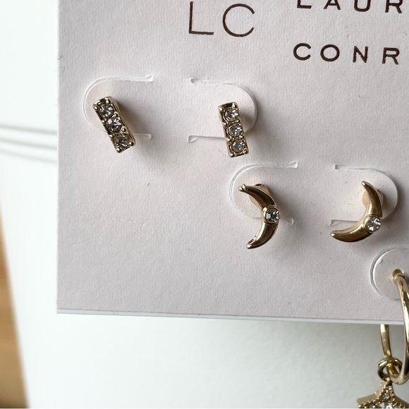 NWT LC LAUREN CONRAD Moon stud star hoop stud earrings, three pairs included - Picture 10 of 10